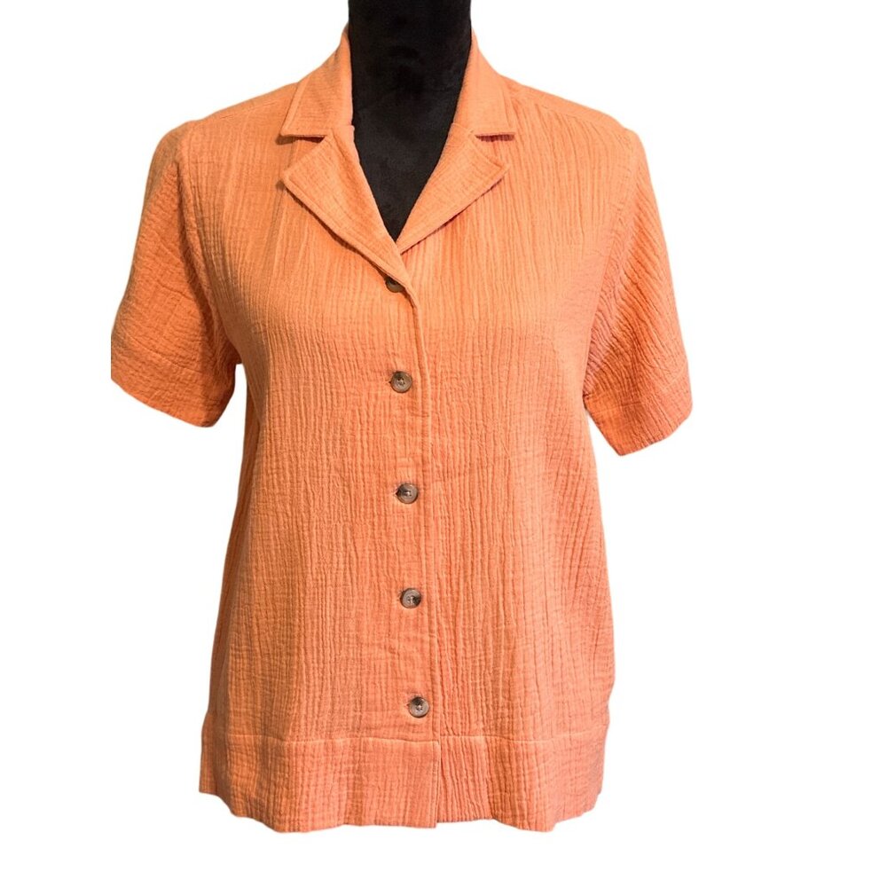 💖Kenzie Women's Button-Up Textured Blouse Coral S